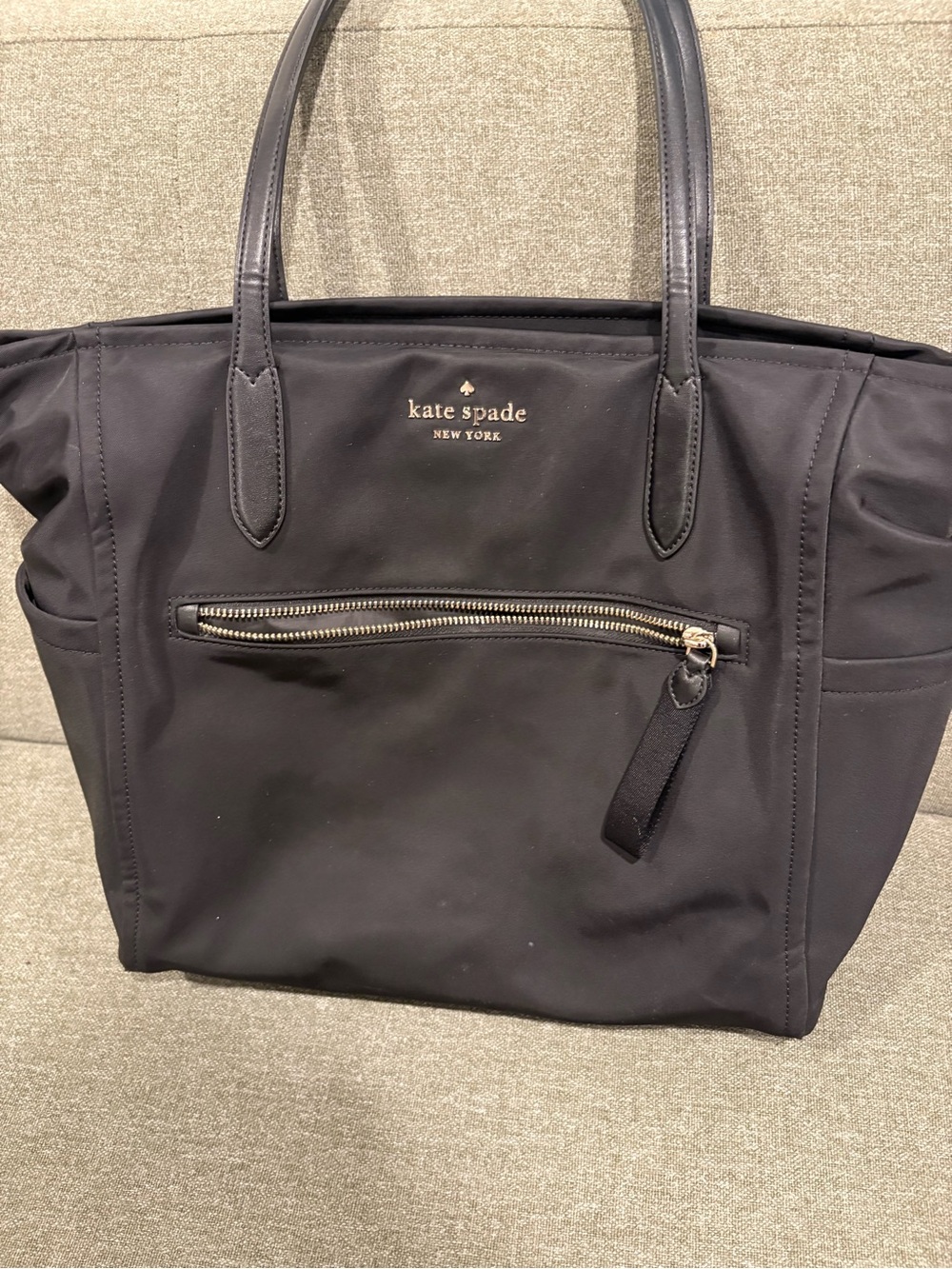 kate spade black nylon tote with front zip pocket